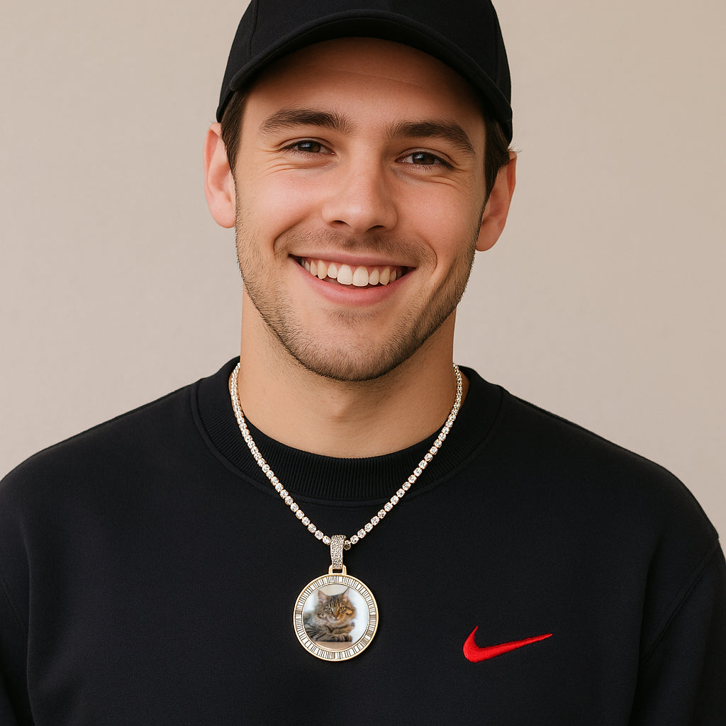 Iced Out Round Pendant – 14K Gold Finish
