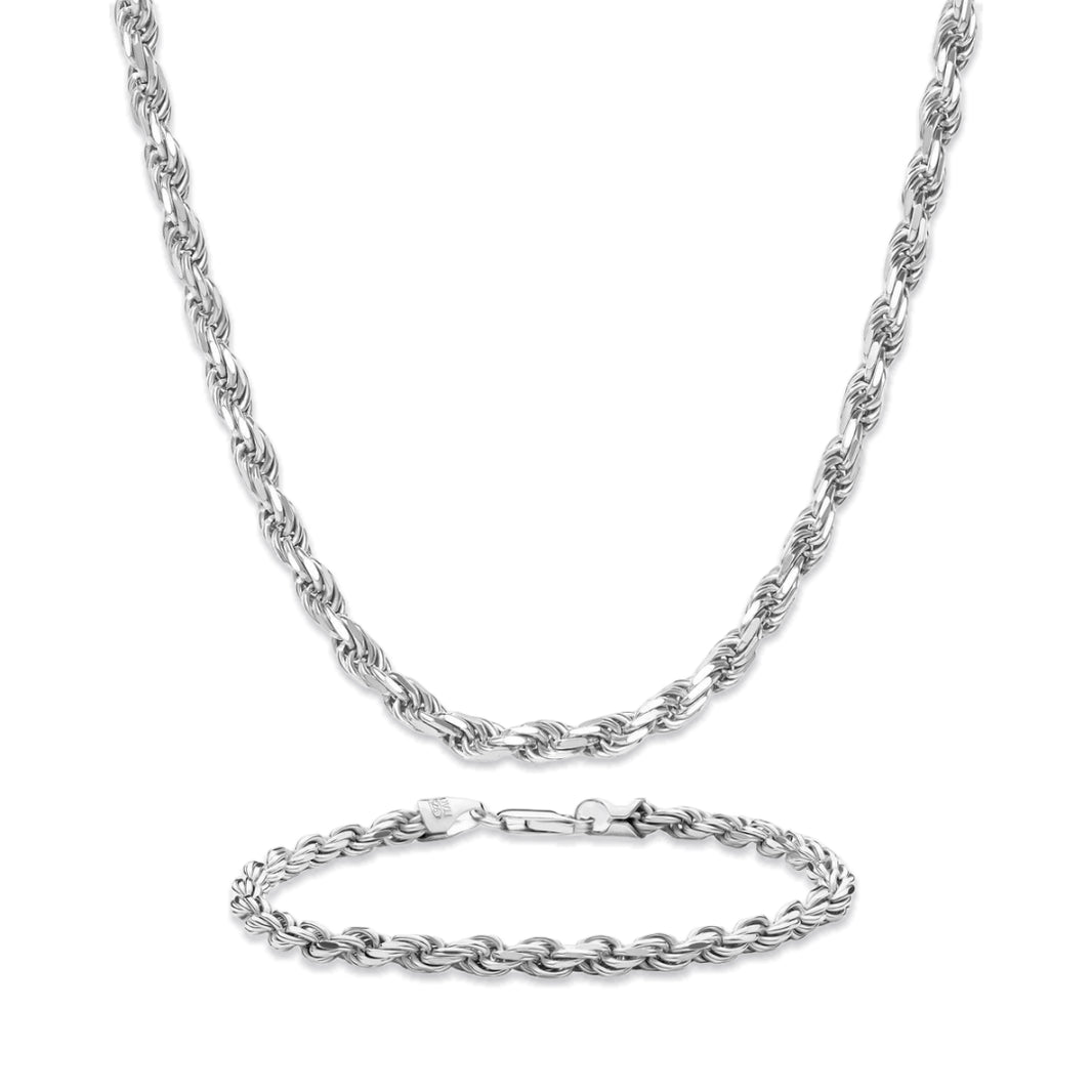 4mm Rope Chain Set – Silver Finish