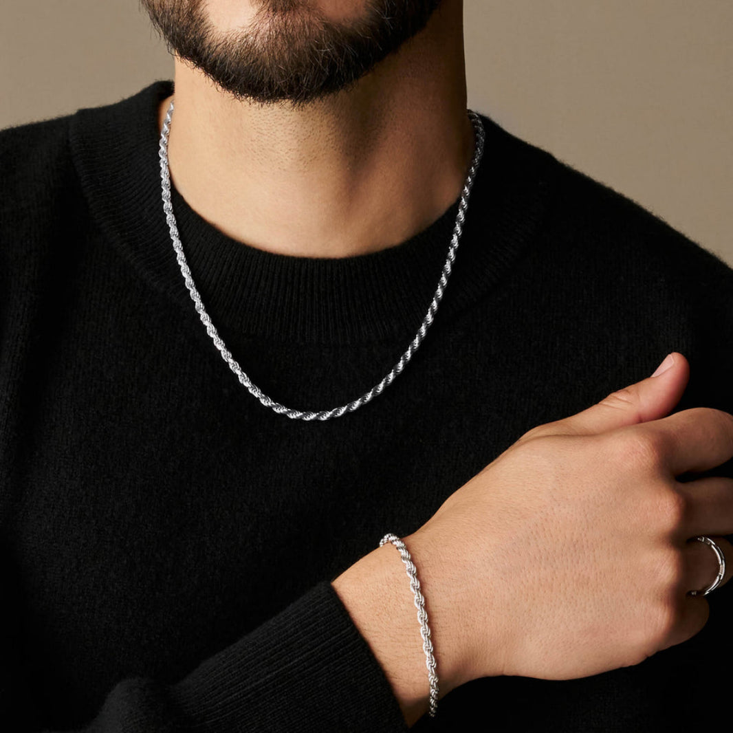 4mm Rope Chain Set – Silver Finish