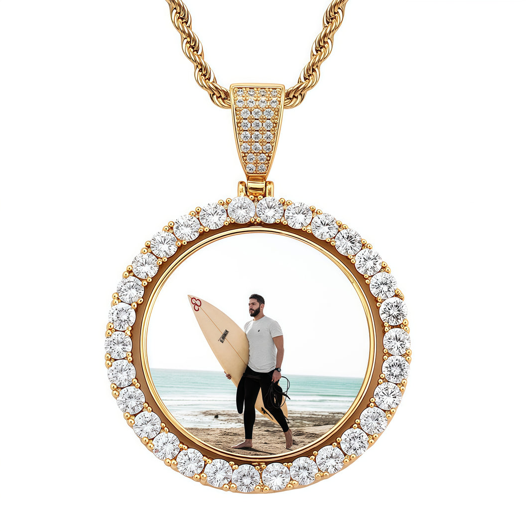 Iced Out Double-Sided Round Flip Pendant – Gold Finish