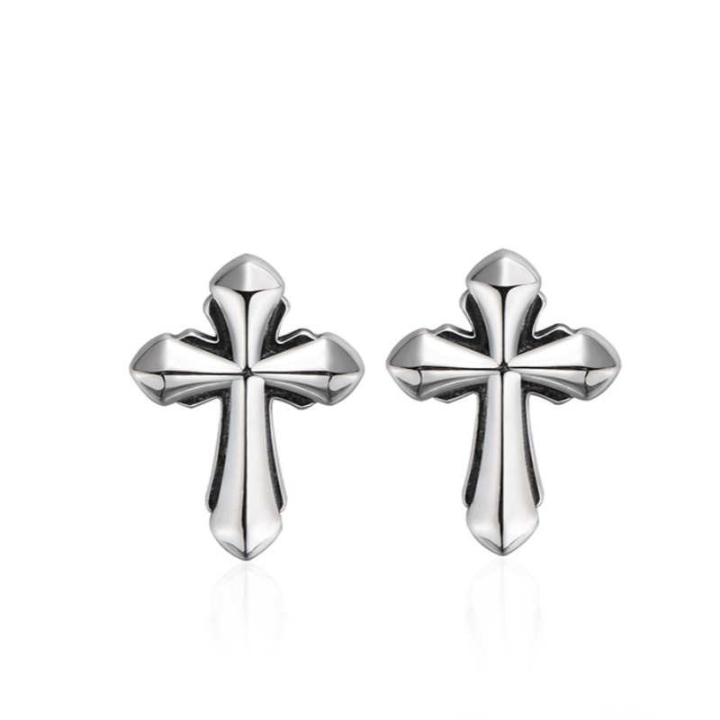 13mm S925 Faceted Cross Stud Earrings