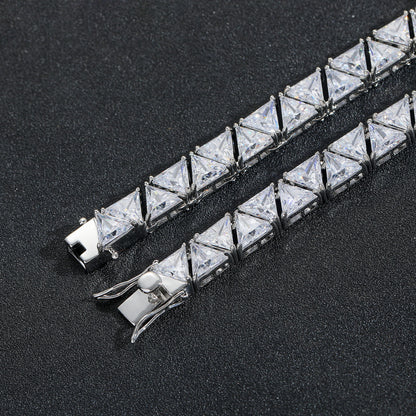 10mm Triangle Tennis Bracelet – Silver Finish