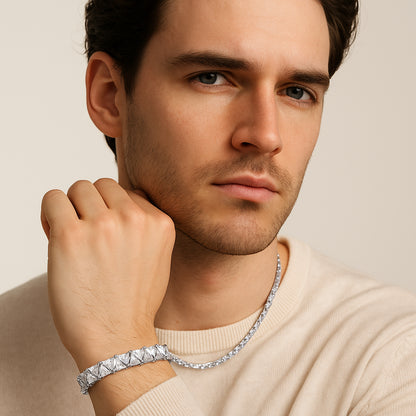10mm Triangle Tennis Bracelet – Silver Finish