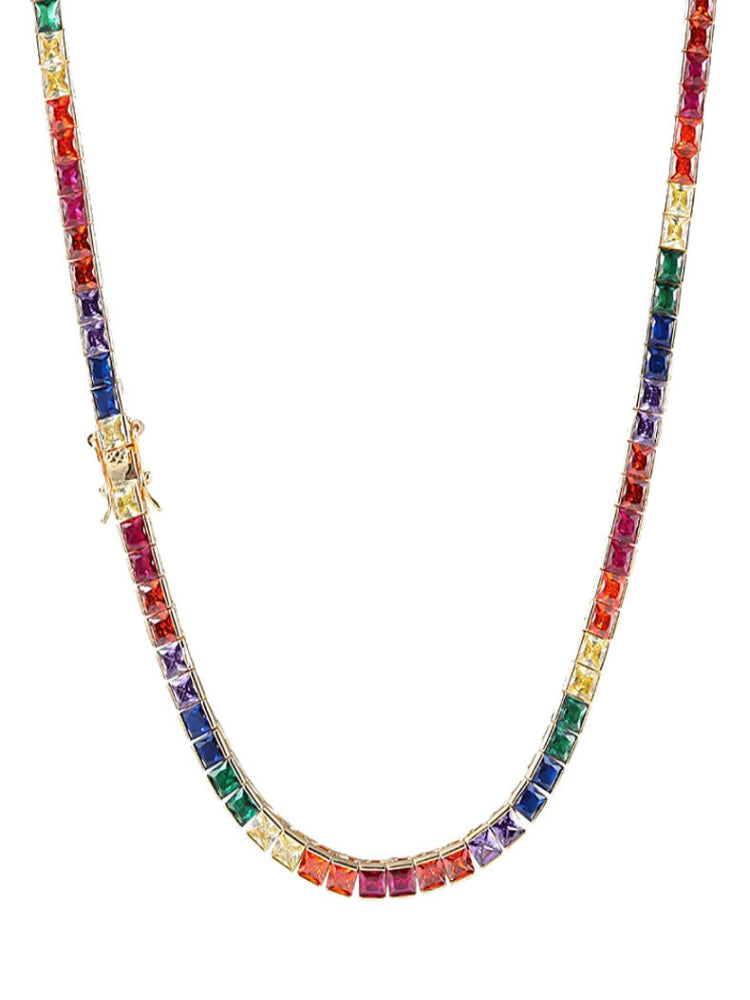 3mm Rainbow CZ Tennis Necklace