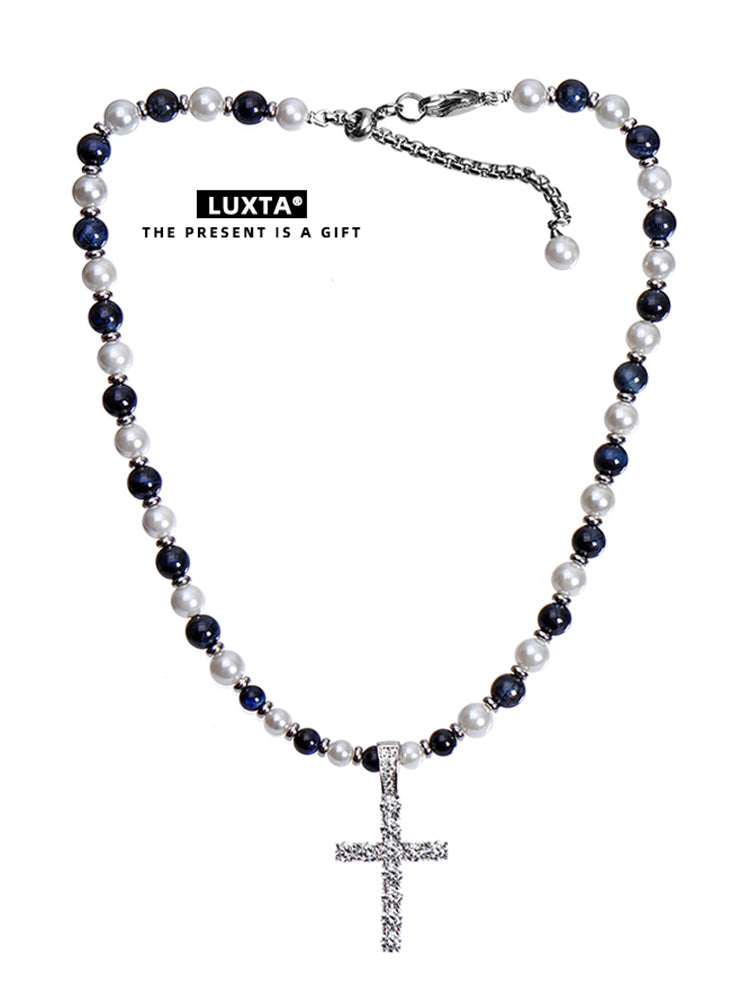 LUXTA | Beaded Ice-Out Cross Pendant