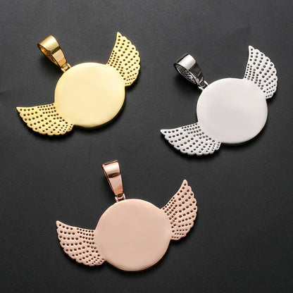 68mm 14K Gold Plated Custom Photo Wings Pendant with 5A CZ
