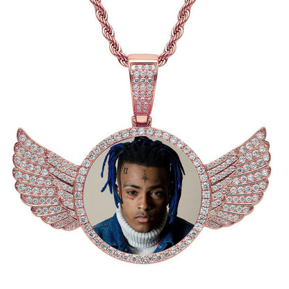 68mm 14K Gold Plated Custom Photo Wings Pendant with 5A CZ