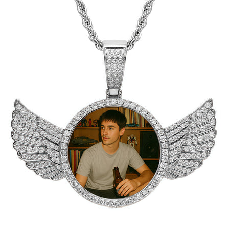 68mm 14K Gold Plated Custom Photo Wings Pendant with 5A CZ
