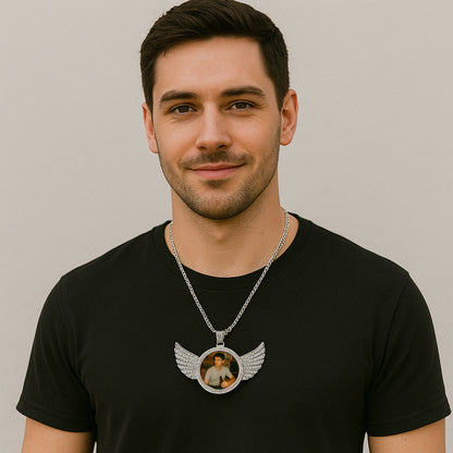 68mm 14K Gold Plated Custom Photo Wings Pendant with 5A CZ