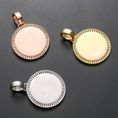 40mm 14K Gold Plated Custom Photo Round Pendant with Princess-Cut 5A CZ