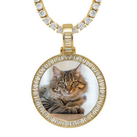 40mm 14K Gold Plated Custom Photo Round Pendant with Princess-Cut 5A CZ