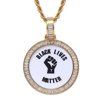 40mm 14K Gold Plated Custom Photo Round Pendant with Princess-Cut 5A CZ