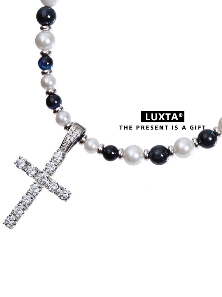 LUXTA | Beaded Ice-Out Cross Pendant