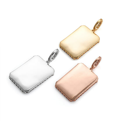 80mm Gold Plated Custom Photo Rectangle Pendant with 5A CZ