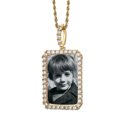 80mm Gold Plated Custom Photo Rectangle Pendant with 5A CZ