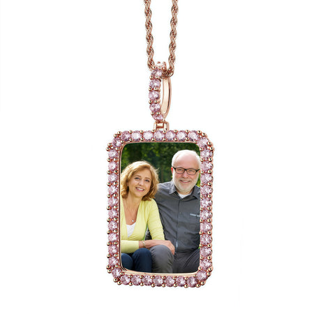 80mm Gold Plated Custom Photo Rectangle Pendant with 5A CZ