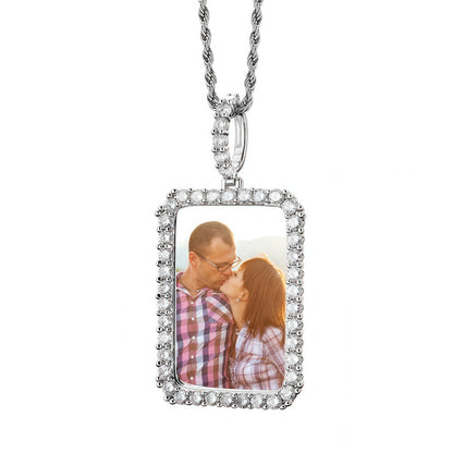 80mm Gold Plated Custom Photo Rectangle Pendant with 5A CZ