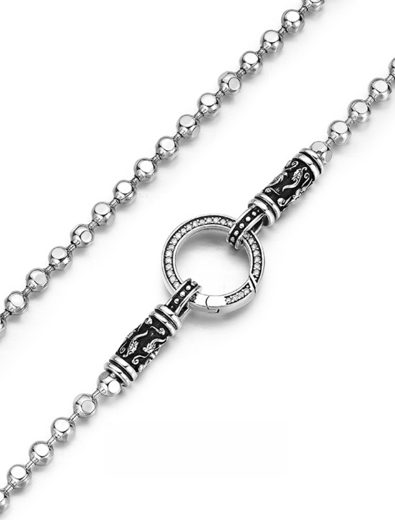 S925 Beaded Necklace with Hoop Clasp