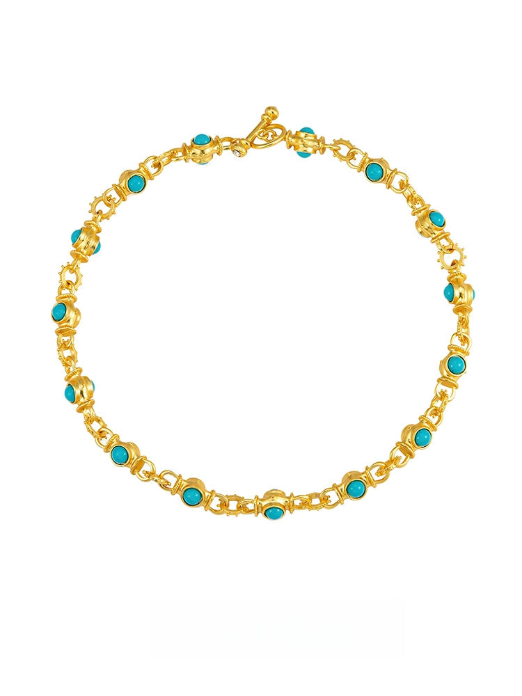 11mm Gold-Plated Synthetic Turquoise Chain Necklace