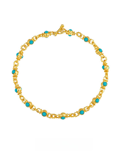 11mm Gold-Plated Synthetic Turquoise Chain Necklace
