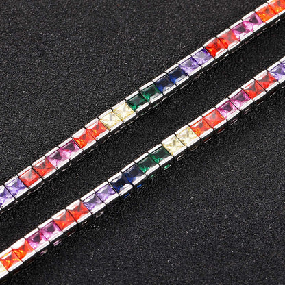 4mm Rainbow Square Tennis Chain – Silver Finish