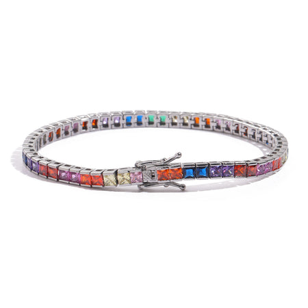 4mm Rainbow Square Tennis Bracelet – Silver Finish
