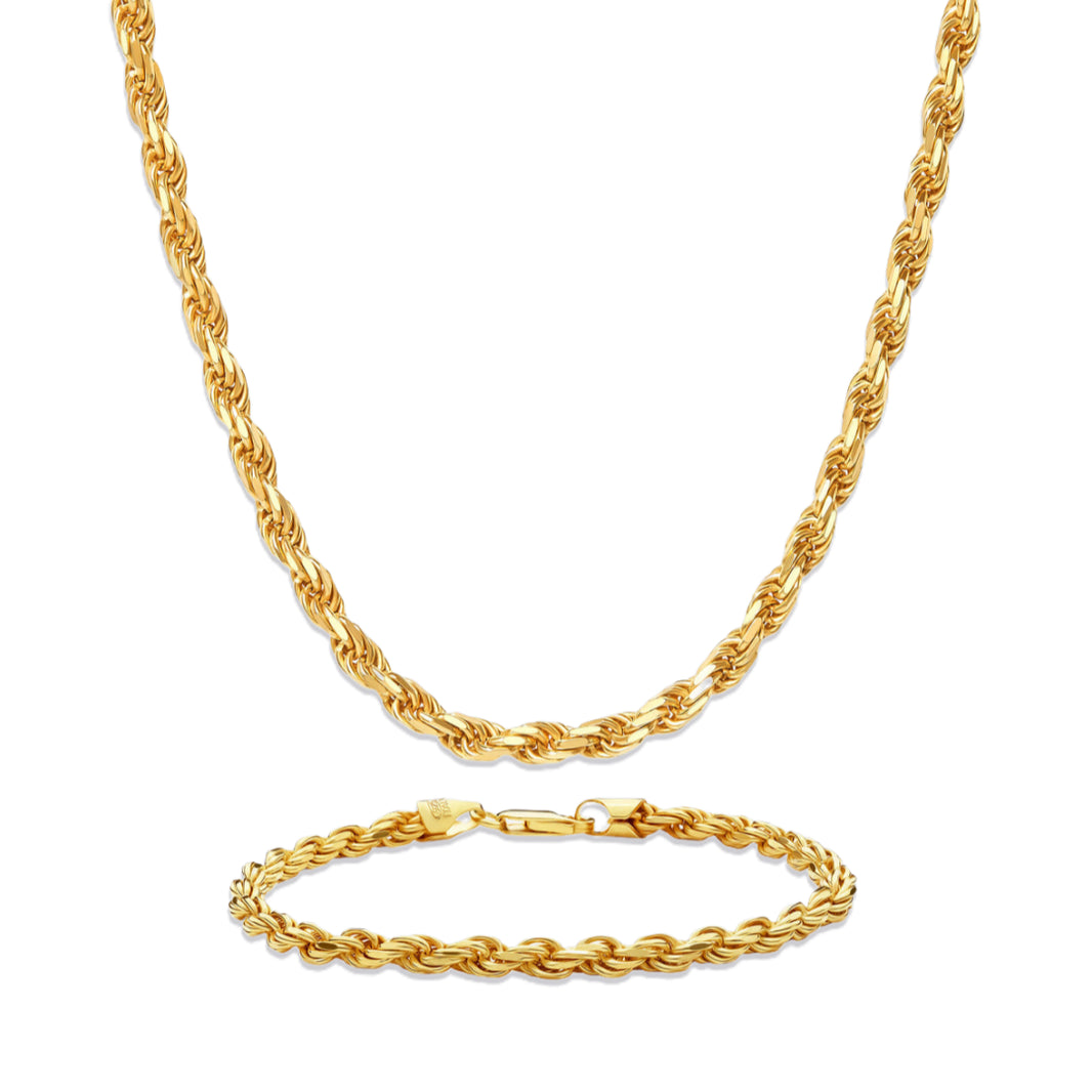 4mm Rope Chain Set – Gold Finish