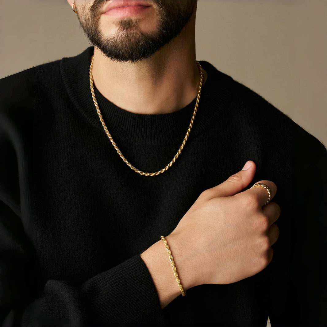 4mm Rope Chain Set – Gold Finish