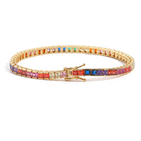 4mm Rainbow Square Tennis Bracelet – 14K Gold Finish
