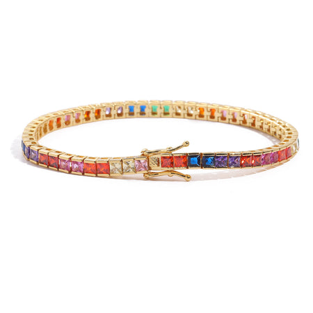 4mm Rainbow Square Tennis Bracelet – 14K Gold Finish