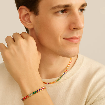 4mm Rainbow Square Tennis Bracelet – 14K Gold Finish