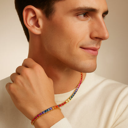 4mm Rainbow Square Tennis Bracelet – 14K Gold Finish