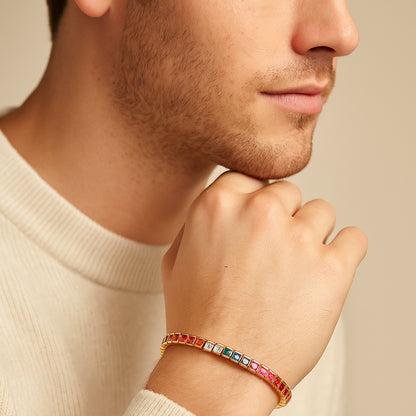 4mm Rainbow Square Tennis Bracelet – 14K Gold Finish