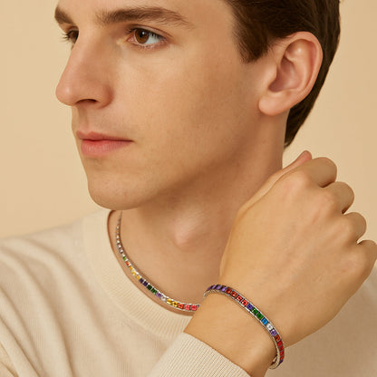 4mm Rainbow Square Tennis Chain – Silver Finish