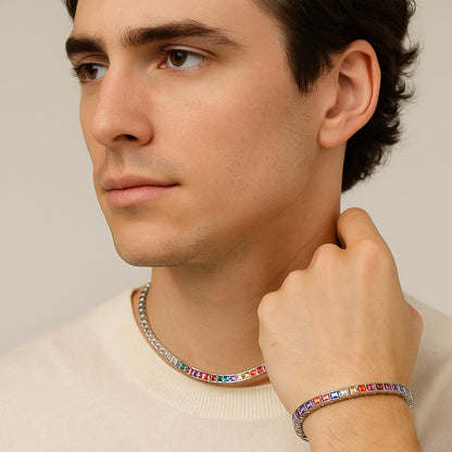 4mm Rainbow Square Tennis Chain – Silver Finish