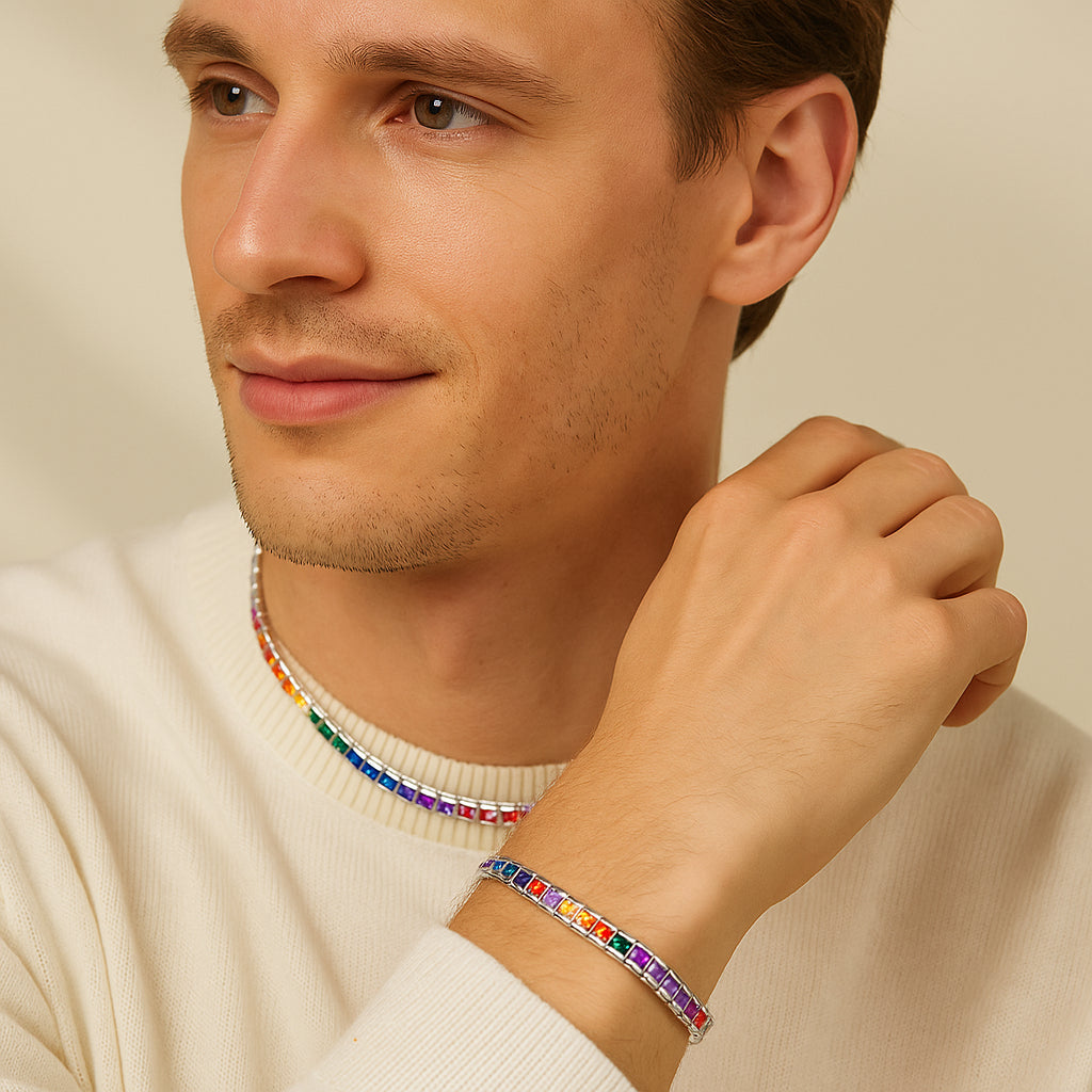 4mm Rainbow Square Tennis Bracelet – Silver Finish