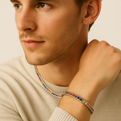 4mm Rainbow Square Tennis Chain – Silver Finish