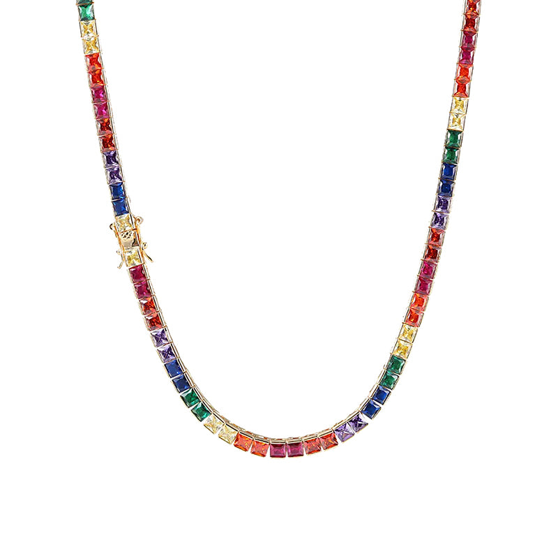 4mm Rainbow Square Tennis Chain – 14K Gold Finish