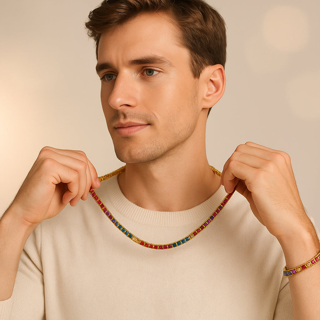 4mm Rainbow Square Tennis Chain – 14K Gold Finish