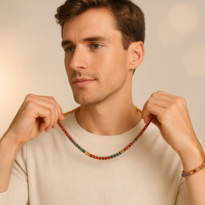 4mm Rainbow Square Tennis Chain – 14K Gold Finish