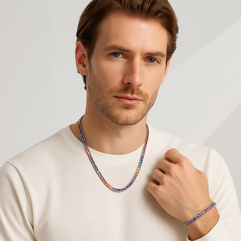 4mm Rainbow Square Tennis Set – Silver Finish