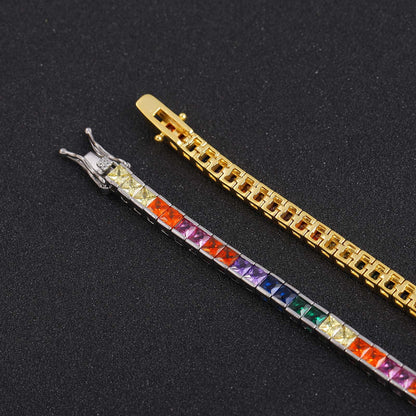 4mm Rainbow Square Tennis Chain – Silver Finish