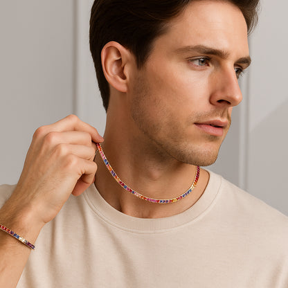 4mm Rainbow Square Tennis Set – 14K Gold Finish