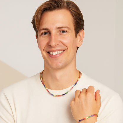 4mm Rainbow Square Tennis Set – 14K Gold Finish