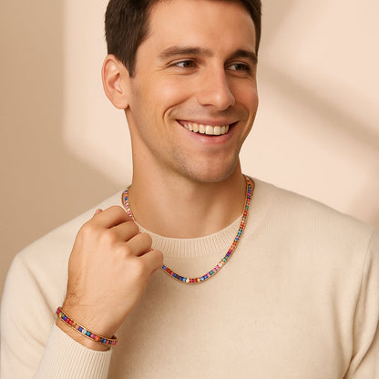 4mm Rainbow Square Tennis Set – 14K Gold Finish