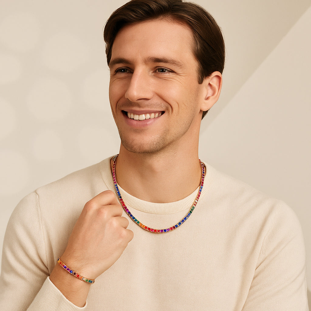 4mm Rainbow Square Tennis Set – 14K Gold Finish