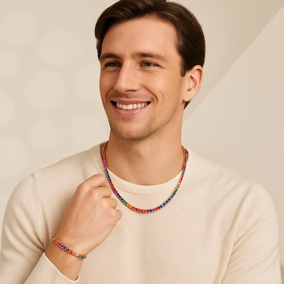 4mm Rainbow Square Tennis Set – 14K Gold Finish