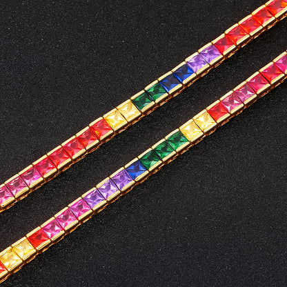 4mm Rainbow Square Tennis Set – 14K Gold Finish