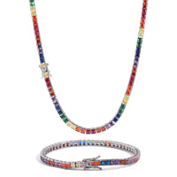 4mm Rainbow Square Tennis Set – Silver Finish