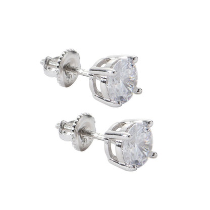 Sterling Silver Round Stud Earrings – White Gold Finish
